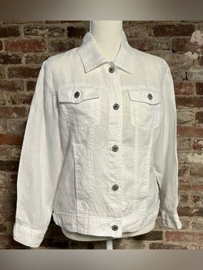 Jones New York White 100% Linen Utility Jacket- Coastal-No Size-Fits (M/L)